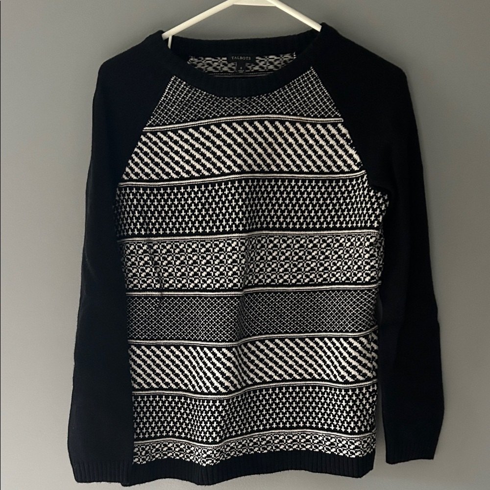 Talbots Black and White Crewneck Sweater
